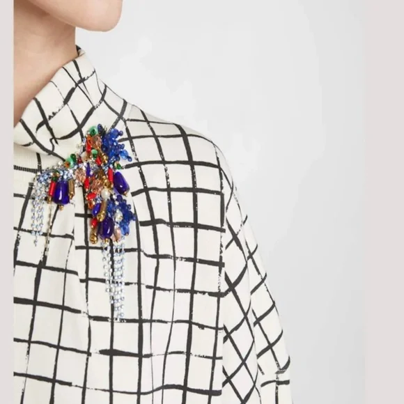 Dries Van Noten Halovara Grid Print Blouse Sweatshirt  with Rhinestone Details - Picture 14 of 15